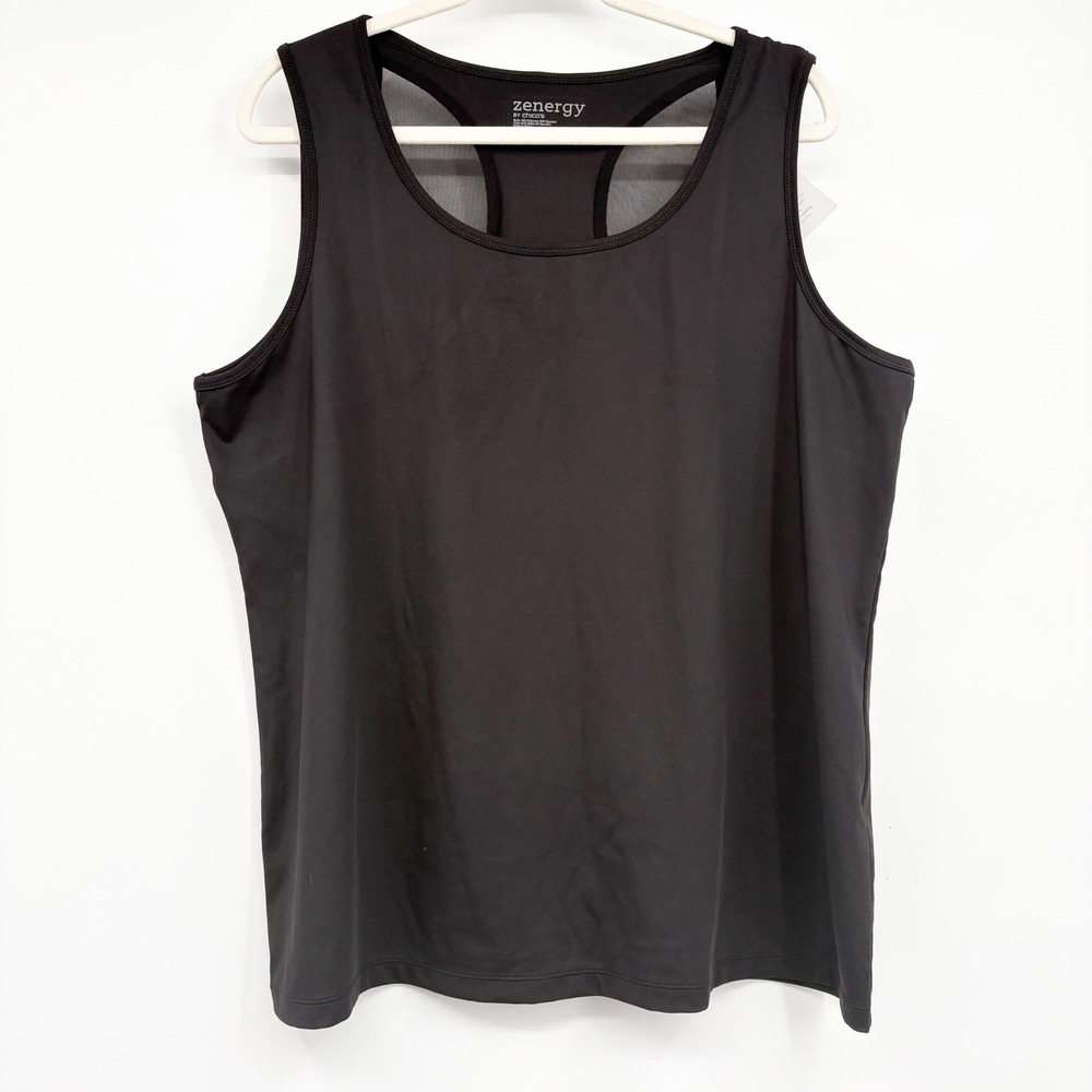 Zenergy by Chico's Womens Black Mesh Inset Athleisure Racerback Tank Top Size 3